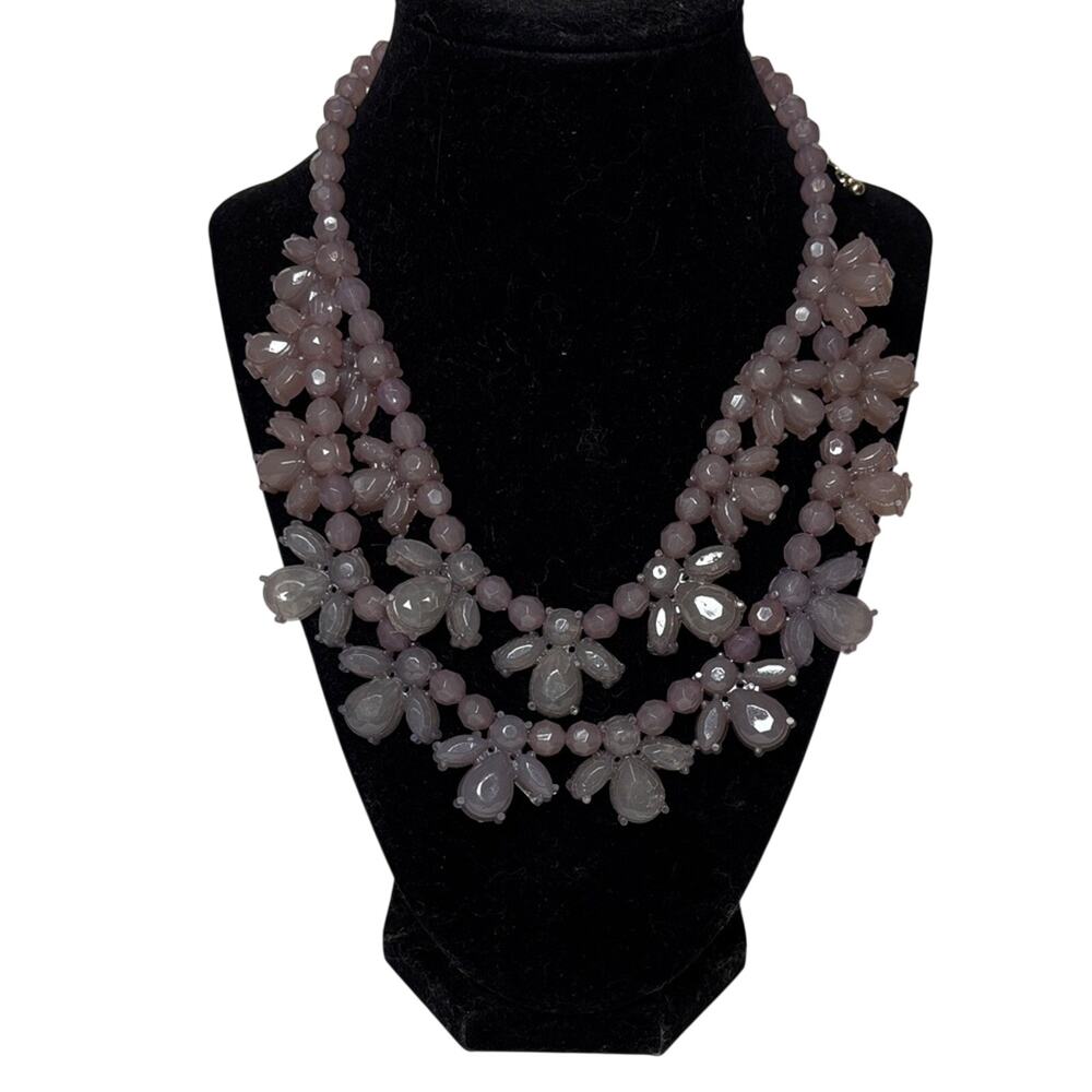 Blush Pink Statement Necklace Chunky Floral Beaded Bib Lightweight Costume